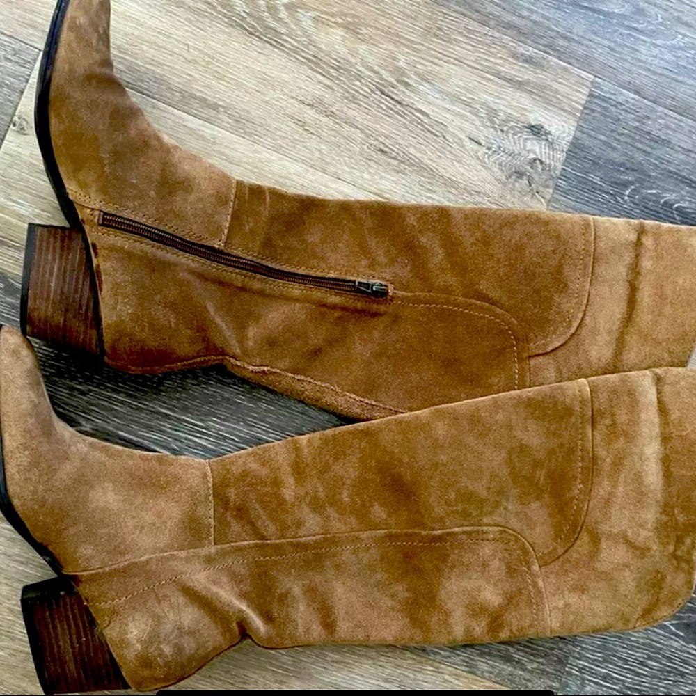 Crown Vintage Over The Knee Tan Leather Suede Boots Womens Size 7M